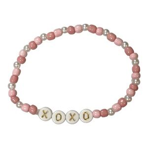 Pink and White Beaded Bracelet with XOXO
